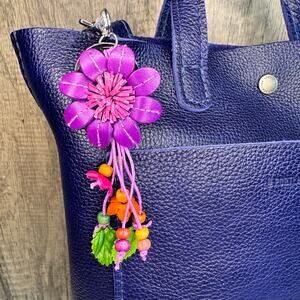 Leather Flower Purse Charm Genuine Leather Bag Charm NEW FAST SHIP